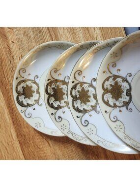 Hand Painted Gold Moriage Vintage Saucers Nippon Mori-Mashi